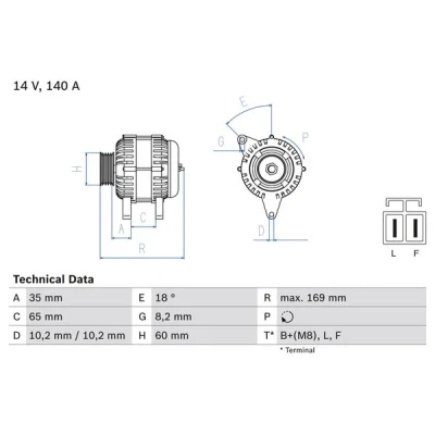 Bilde av BOSCH 0 986 084 150 Dynamo 14V 140A OPEL: Astra H Caravan, Corsa D Hatchback, Zafira B