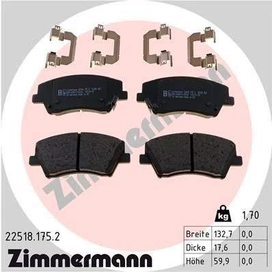 Bilde av ZIMMERMANN 22518.175.2 Bremseklosser med akustisk slitasjevarsel Bildet viser leveranseinnholdet, glideplate HYUNDAI: Ioniq, KIA: Niro