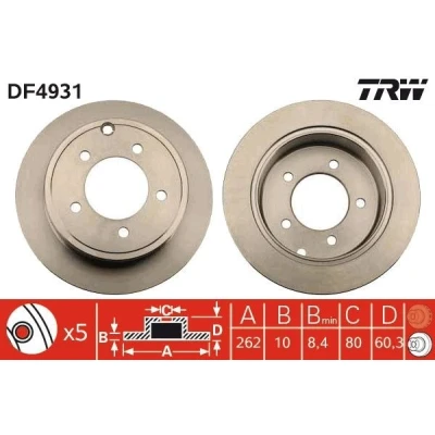 Bilde av TRW DF4931 Bremseskiver 262 10 5 114,3 fullt ut spraylakkert JEEP: Patriot, Compass, DODGE: Caliber, Avenger Sedan