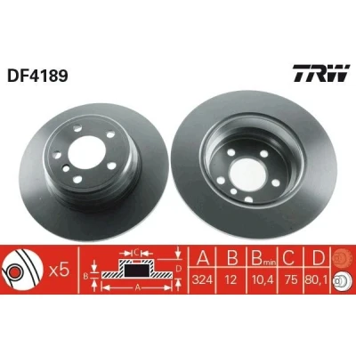 Bilde av TRW DF4189 Bremseskiver 324 12 5 120 fullt ut spraylakkert BMW: X5