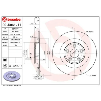 Bilde av BREMBO 09.D061.11 Bremseskiver 325 20 5 innvendig ventilert belagt høy karbon JAGUAR: F Type Cabrio, Coupé, XJ Sedan