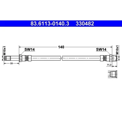 Bilde av ATE 83.6113 0140.3 Bremseslange 140 M10x1 VOLKSWAGEN: Sharan I