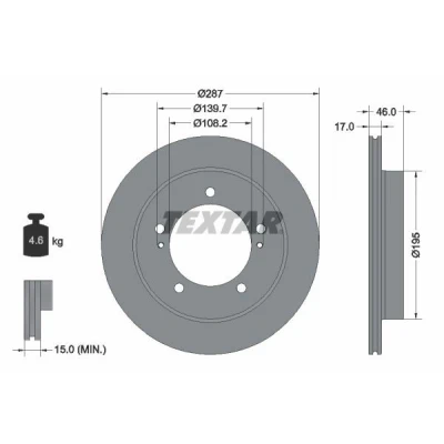 Bilde av TEXTAR 92314103 Bremseskiver 287 17 05/07 139,7 innvendig ventilert belagt uten hjulfestebolt, hjulnav SUZUKI: Jimny SUV