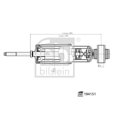 Bilde av FEBI BILSTEIN 194151 Støtdemper framaksel venstre, høyre oljetrykk 284mm 199mm torørs teleskopstøtdemper øvre stift, nedre øye
