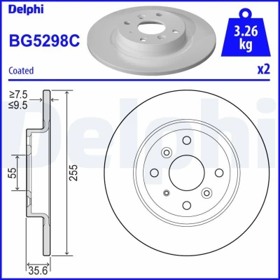 Bilde av DELPHI BG5298C Bremseskiver 255 10 4 fullt ut belagt ubehandlet uten hjullager, ABS sensorring MAZDA: MX 5 IV