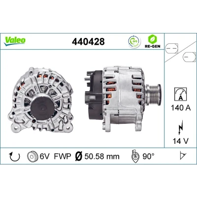 Bilde av VALEO 440428 Dynamo 14V 140A VOLKSWAGEN: Transporter 5 Bus, 5, Multivan (7HM, SKODA: Superb III Stasjonsvogn, Octavia 3 Combi