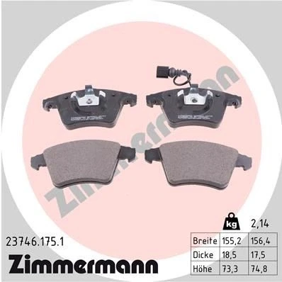 Bilde av ZIMMERMANN 23746.175.1 Bremseklosser inkl. slitasjevarselkontakt Bildet viser leveranseinnholdet VOLKSWAGEN: Transporter 5, Multivan 5 (7HM