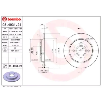 Bilde av BREMBO 08.4931.24 Bremseskiver 253 10 4 fullt ut FORD: FIESTA 6, Sierra Mk2 Hatchback, SCORPIO 1