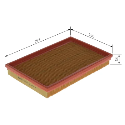 Bilde av BOSCH F 026 400 574 Luftfilter 34mm 186mm 278mm Filterinnsats VOLKSWAGEN: Polo IV Hatchback