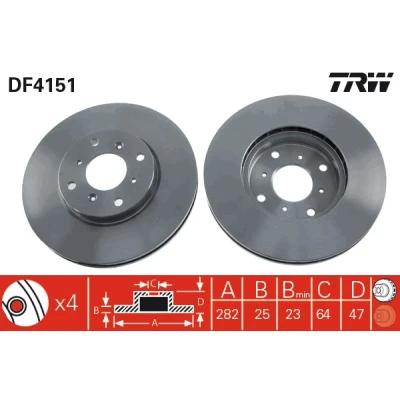 Bilde av TRW DF4151 Bremseskiver 282 25 4 114 ventilert spraylakkert HONDA: Accord 6 Limousine