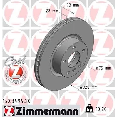 Bilde av ZIMMERMANN COAT Z 150.3494.20 Bremseskiver 328 28 6/5 5 120 innvendig ventilert belagt høy karbon BMW: X3, X4