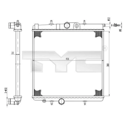 Bilde av TYC 726 0017 R Radiator 398 380 23 Manuel girkasse Kjøleribber satt sammen mekanisk PEUGEOT: 206 Hatchback