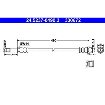 Bilde av ATE 24.5237 0490.3 Bremseslange 490 M10x1 MERCEDES BENZ: Sprinter 4 T Van, 3 Flatvogn lastebil/Chassis