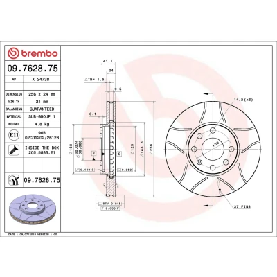 Bilde av BREMBO MAX LINE 09.7628.75 Bremseskiver 256 24 4 innvendig ventilert, med sliss belagt skruer OPEL: Astra G CC, Caravan, Sedan