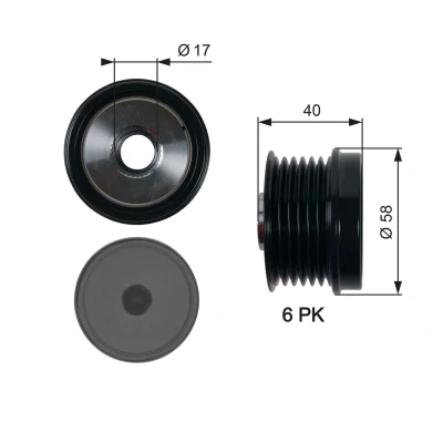 Bilde av GATES OAP7158 Frihjul Dynamo 58 FleetRunner Micro V Stretch Fit FORD: S Max Mk1, MONDEO 4 Turnier, 4, VOLVO: V70 3, V60 I, V40 Hatchback