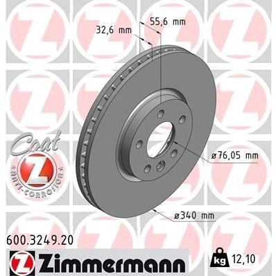Bilde av ZIMMERMANN COAT Z 600.3249.20 Bremseskiver 340 33 6/5 5 120 innvendig ventilert belagt høy karbon VOLKSWAGEN: Multivan (7HM, Transporter