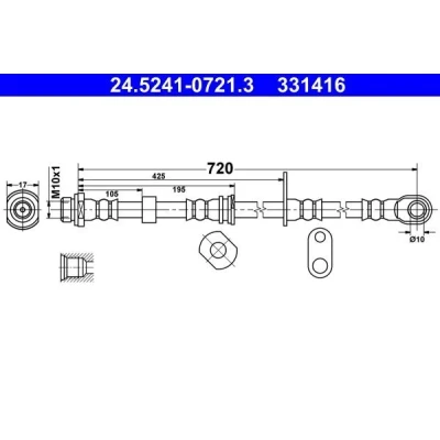 Bilde av ATE 24.5241 0721.3 Bremseslange 720 M10x1 MITSUBISHI: L200 / Triton IV Pick up