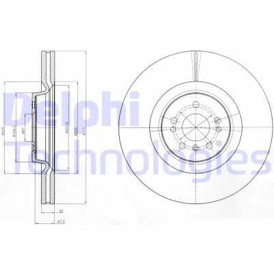 Bilde av DELPHI BG9060C Bremseskiver 375 32 5 ventilert belagt ubehandlet uten hjullager, ABS sensorring MERCEDES BENZ: GL