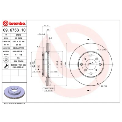 Bilde av BREMBO 09.6753.10 Bremseskiver 260 23 4 innvendig ventilert med skruer HONDA: Prelude V, Accord 6 Limousine