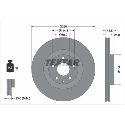 Bilde av TEXTAR 92337603 Bremseskiver 326 25 05/06 114,3 innvendig ventilert belagt uten hjullager, hjulfestebolt, hjulnav MAZDA: MX 30