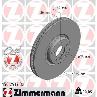 Bilde av ZIMMERMANN FORMULA F COAT Z 150.2918.32 Bremseskiver 385 36 6/5 5 120 innvendig ventilert, todelt bremseskive belagt høy karbon BMW: X6, X5