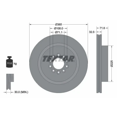 Bilde av TEXTAR PRO 92223103 Bremseskiver 365 32 05/10 108 innvendig ventilert belagt uten hjulfestebolt, hjulnav JAGUAR: XJ Sedan, S Type