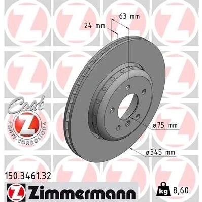 Bilde av ZIMMERMANN FORMULA F COAT Z 150.3461.32 Bremseskiver 345 24 6/5 5 120 utvendig ventilert, todelt bremseskive belagt høy karbon BMW: Touring, Sedan