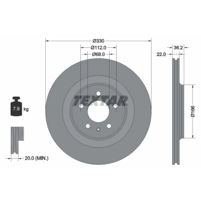 Bilde av TEXTAR PRO 92160303 Bremseskiver 330 22 05/06 112 utvendig ventilert belagt uten hjulfestebolt, hjulnav AUDI: A4 B8 Avant, Q5, A5 Coupé