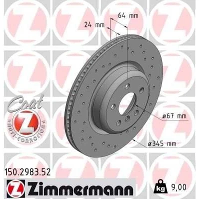 Bilde av ZIMMERMANN 150.2983.52 Bremseskiver 345 24 6/5 5 112 innvendig ventilert, hullet belagt høy karbon BMW: 3 Touring, Sedan