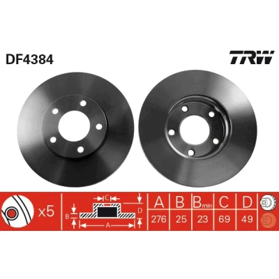 Bilde av TRW DF4384 Bremseskiver 278 25 5 114,3 ventilert spraylakkert MAZDA: 5, 3 Hatchback, Sedan