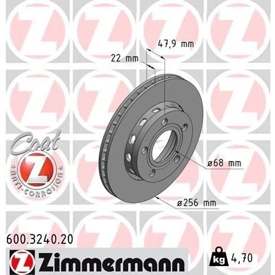 Bilde av ZIMMERMANN COAT Z 600.3240.20 Bremseskiver 256 22 5/5 5 112 utvendig ventilert belagt høy karbon AUDI: A4 B5 Avant, Sedan