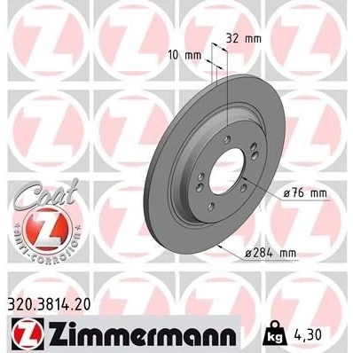 Bilde av ZIMMERMANN COAT Z 320.3814.20 Bremseskiver 284 10 7/5 5 114 fullt ut belagt KIA: SOUL 2, Niro, Optima / K5 Sportswagon, HYUNDAI: Ioniq