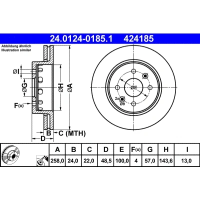 Bilde av ATE 24.0124 0185.1 Bremseskiver 258,0 24,0 4 100,0 ventilert belagt