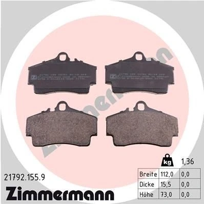 Bilde av ZIMMERMANN 21792.155.9 Bremseklosser klargjort for slitasjeindikator Bildet viser leveranseinnholdet PORSCHE: 911 Coupé, Cayman, Boxster