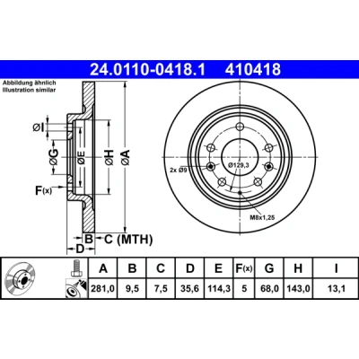 Bilde av ATE 24.0110 0418.1 Bremseskiver 281,0 9,5 5 114,3 fullt ut belagt MAZDA: CX 3