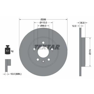 Bilde av TEXTAR PRO 92137003 Bremseskiver 288 12 05/06 112 fullt ut belagt uten hjulfestebolt, hjulnav AUDI: A4 B7 Avant, Sedan, B6/B7 Cabrio