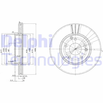 Bilde av DELPHI BG3240C Bremseskiver 288 25 5 ventilert belagt ubehandlet uten hjullager, ABS sensorring MERCEDES BENZ: E Klasse Sedan, C Sedan