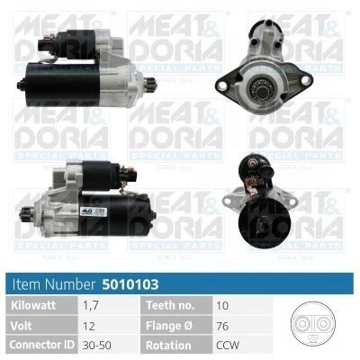 Bilde av MEAT &amp; DORIA 5010103 Starter 12V 1,7kW 10 30 50 76mm SKODA: Octavia 2 Combi, II Hatchback
