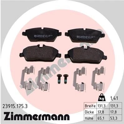 Bilde av ZIMMERMANN 23915.175.3 Bremseklosser med skruer Bildet viser leveranseinnholdet, fjær BMW: 2 Active Tourer, 1 Hatchback, MINI: Clubman