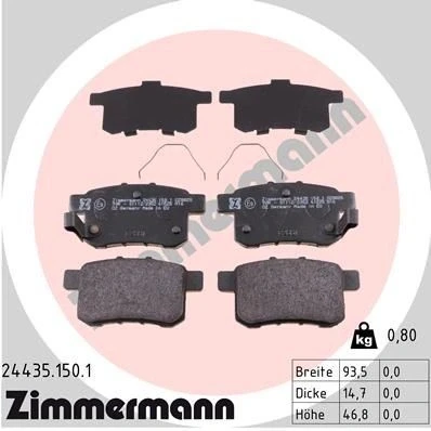 Bilde av ZIMMERMANN 24435.150.1 Bremseklosser med akustisk slitasjevarsel Bildet viser leveranseinnholdet, fjær HONDA: ACCORD 8, 8 Kombi