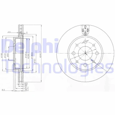 Bilde av DELPHI BG3839 Bremseskiver 240 20 4 ventilert oljet ubehandlet uten hjullager, ABS sensorring FIAT: 500 Hatchback, Panda II Hatchback