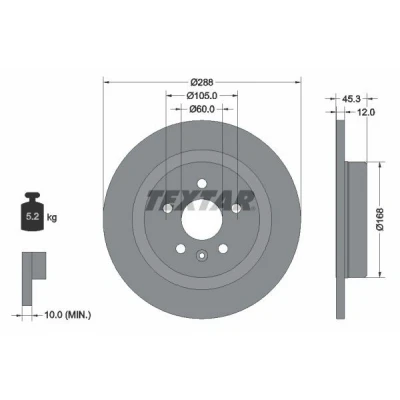 Bilde av TEXTAR PRO 92275203 Bremseskiver 288 12 05/06 105 fullt ut belagt uten hjullager, hjulfestebolt, hjulnav OPEL: Astra K Sports Tourer
