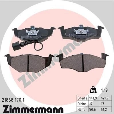 Bilde av ZIMMERMANN 21868.170.1 Bremseklosser inkl. slitasjevarselkontakt Bildet viser leveranseinnholdet VOLKSWAGEN: Polo IV Hatchback