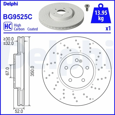 Bilde av DELPHI Bremseskive MERCEDES BENZ: A Klasse, CLA Coupé 350mm 32mm 5 ventilert, hullet BG9525C Bremseskiver, Skivebremser