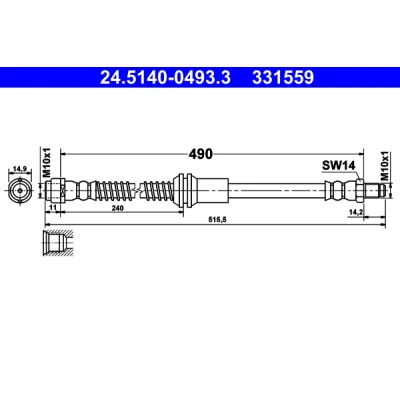 Bilde av ATE 24.5140 0493.3 Bremseslange 490 M10x1