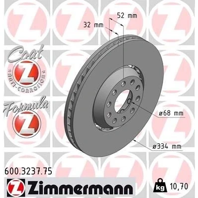Bilde av ZIMMERMANN FORMULA Z COAT 600.3237.75 Bremseskiver 334 32 10/5 5 112 ventilert, todelt bremseskive belagt legert / høykull
