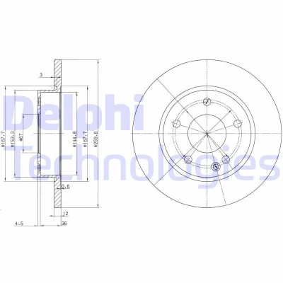Bilde av DELPHI BG3394 Bremseskiver 260 12 5 fullt ut oljet ubehandlet uten hjullager, ABS sensorring MERCEDES BENZ: A Klasse