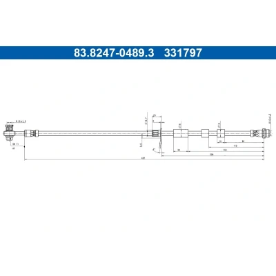 Bilde av ATE 83.8247 0489.3 Bremseslange 487mm M10x1,5mm FORD: Kuga Mk3 2.5 FHEV 4x4, Duratec Plug in Hybrid