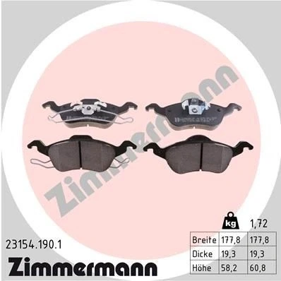 Bilde av ZIMMERMANN 23154.190.1 Bremseklosser Bildet viser leveranseinnholdet FORD: Focus Mk1 Hatchback, Stasjonsvogn