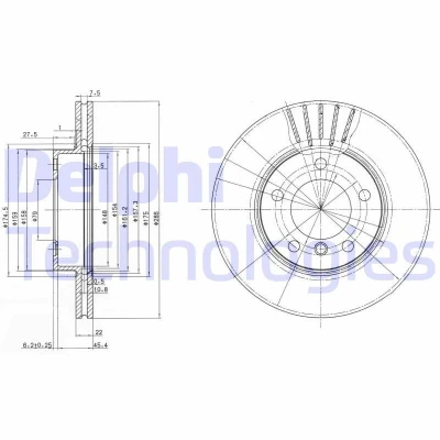 Bilde av DELPHI BG2623C Bremseskiver 286 22 5 ventilert belagt ubehandlet uten hjullager, ABS sensorring BMW: 3 Coupé, Touring, Sedan